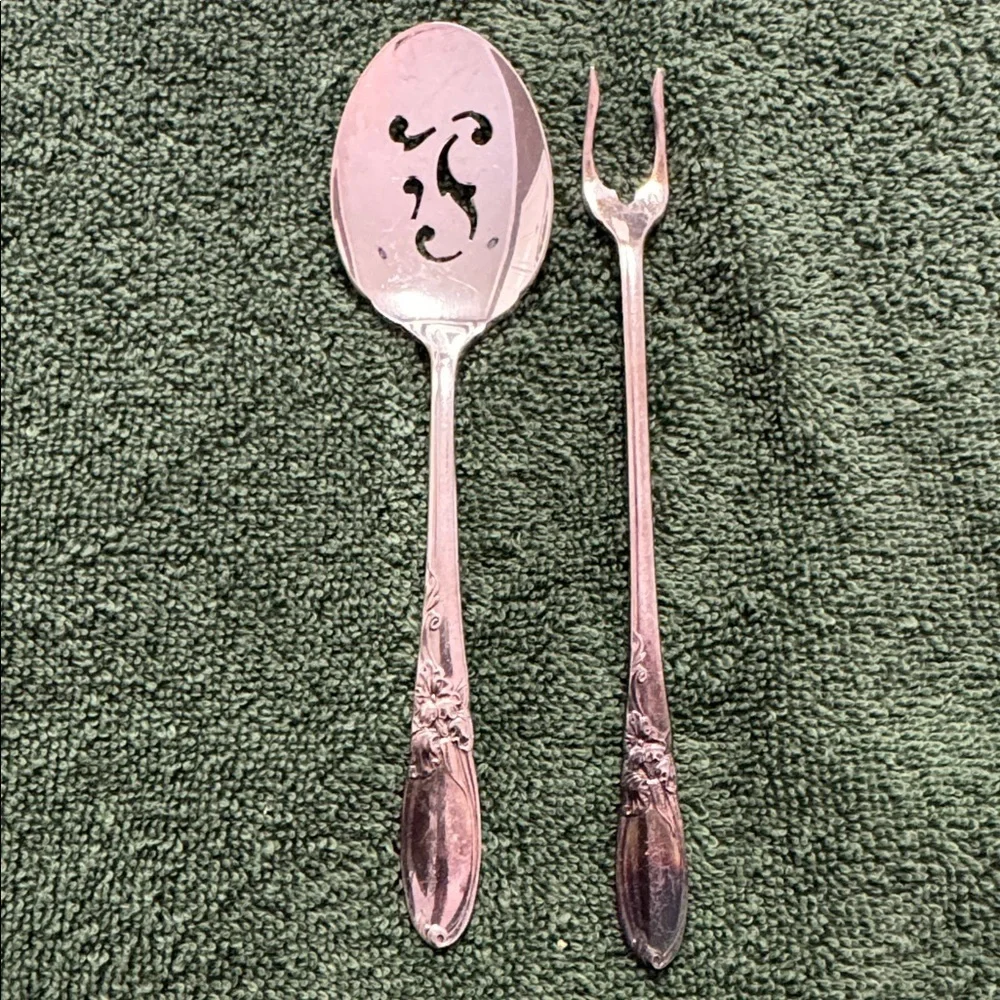 Vintage Community White Orchid silver spoon and seafood fork
